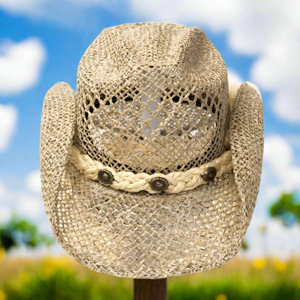 natural tan seagrass western hat