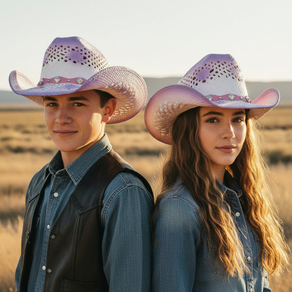 straw western hat with purple trim