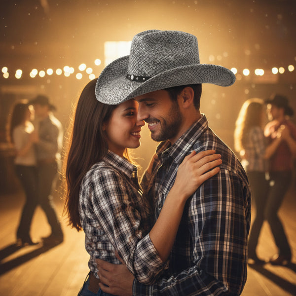 gray snakeskin look straw pinch front western hat