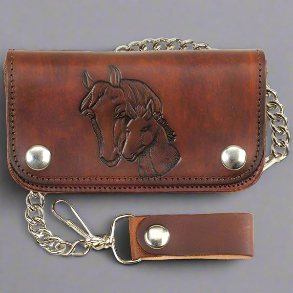 antique leather horses biker wallet with chain