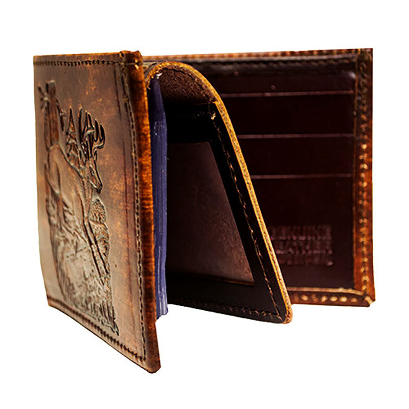 embossed deer genuine leather wallet