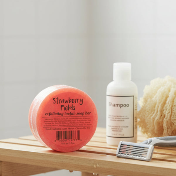 strawberry fields exfoliating loofah bar soap