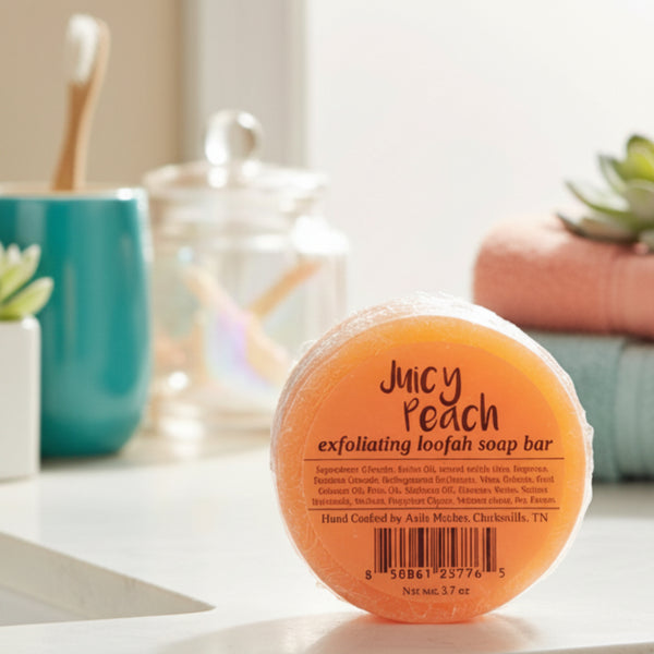 juicy peach exfoliating loofah bar soap
