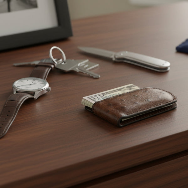 genuine ostrich leather magnetic money clip