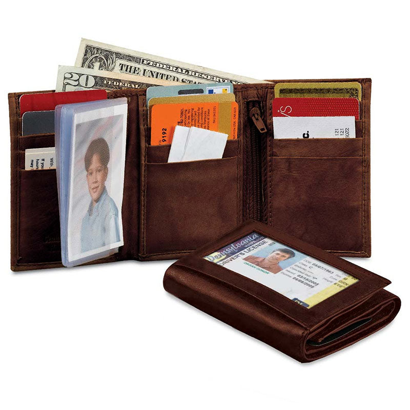 mens leather trifold id wallet