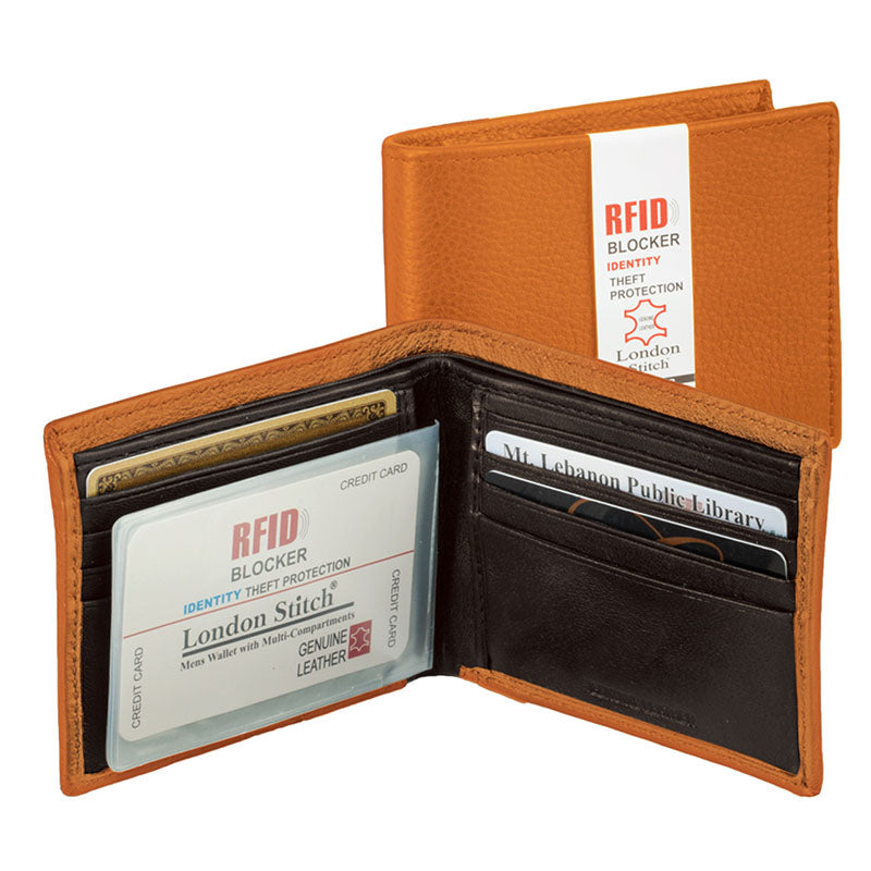 Mens Leather RFID Blocker Billfold Wallet