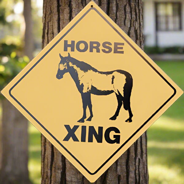 horse crossing road sign