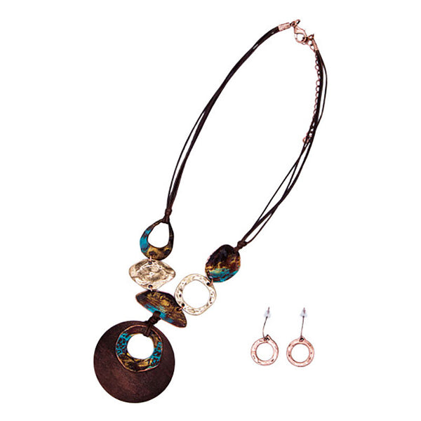 burnished copper nacklace and earrings set