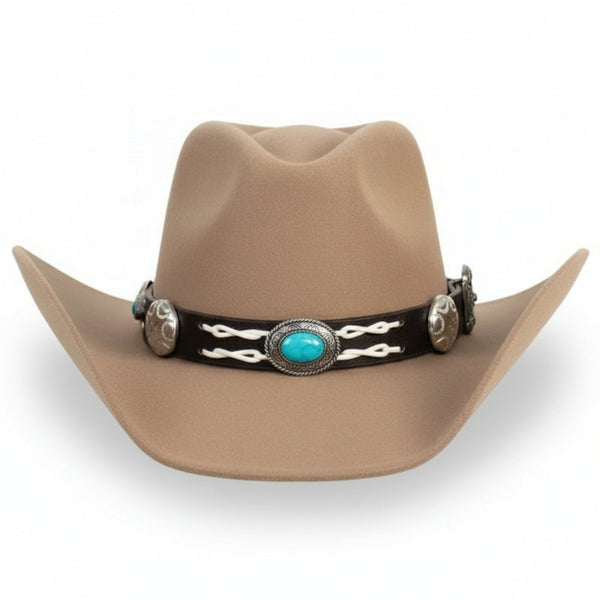 brown leather laced turquoise concho studded hat band