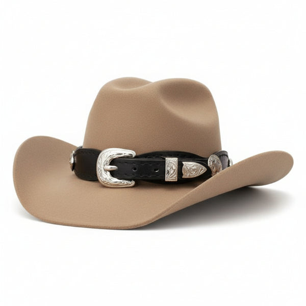 scalloped black leather star concho hat band