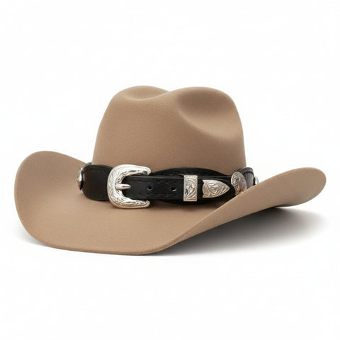 Scalloped Black Leather Star Concho Hat Band