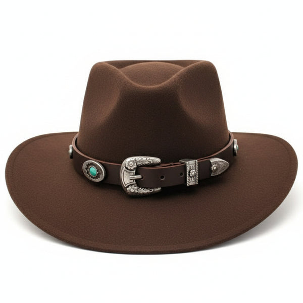brown leather turquoise concho studded hat band