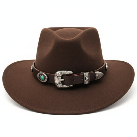 Brown Leather Turquoise Concho Studded Hat Band