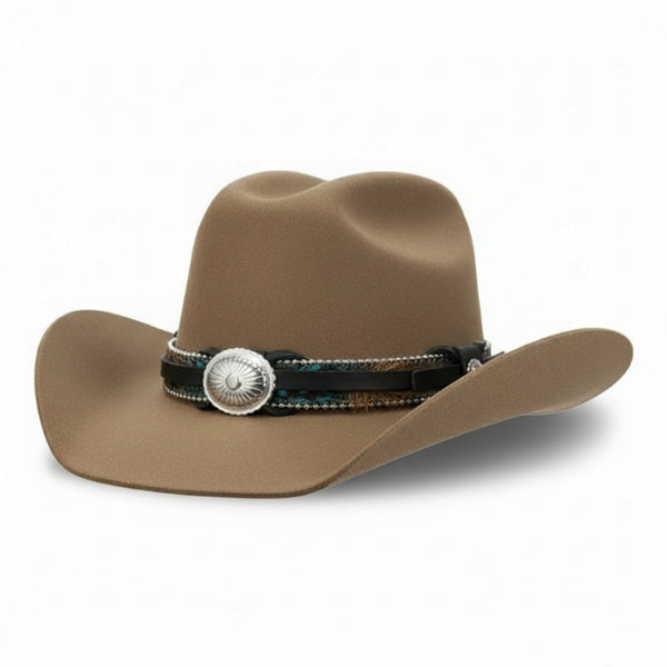 blue feather concho hat band