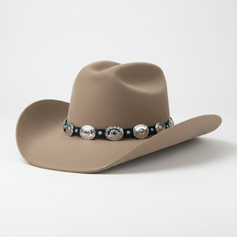 Silver Concho and Turquoise Leather Hat Band