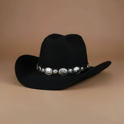 Silver Concho Black Studded Hat Band