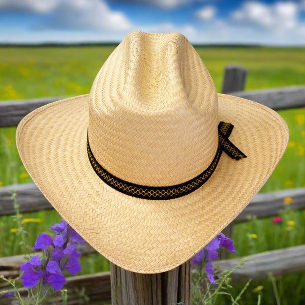 natural straw cattleman western hat with ribbon