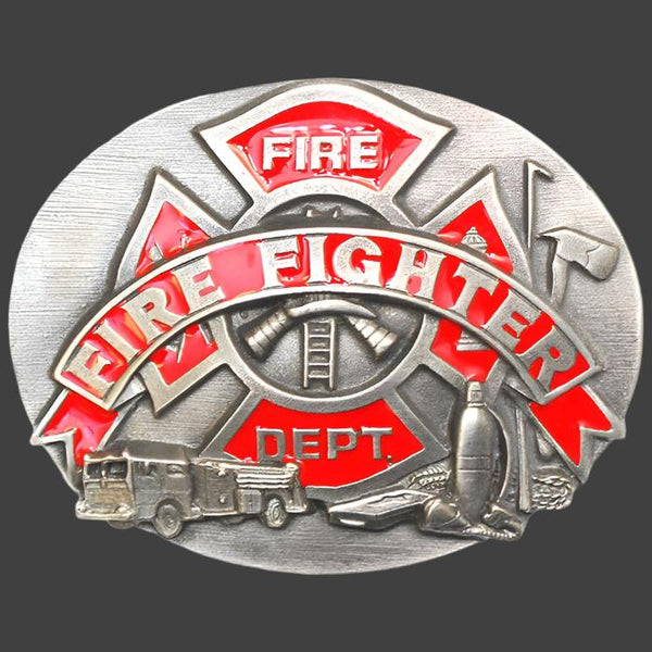 firefighter enameled belt buckle