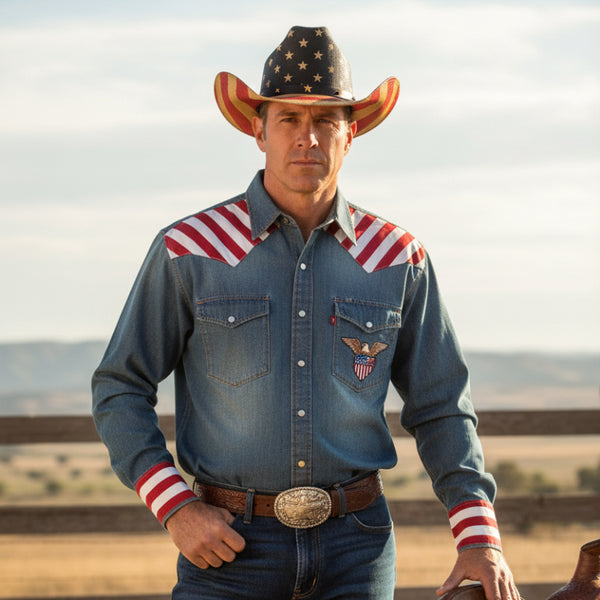antiqued red white and blue americana flag straw hat