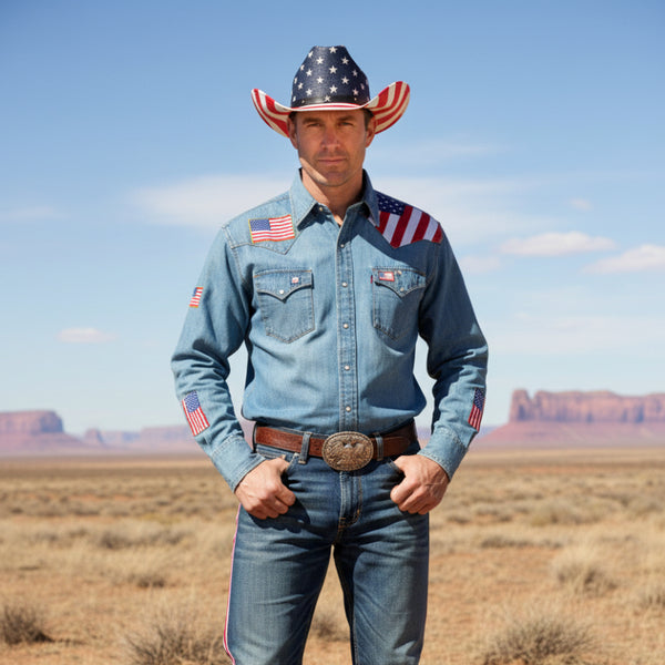 red white and blue americana flag straw hat