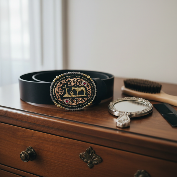 the praying cowboy floral belt buckle