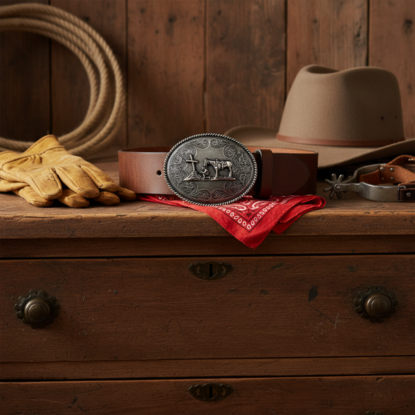 silver oval the praying cowboy belt buckle