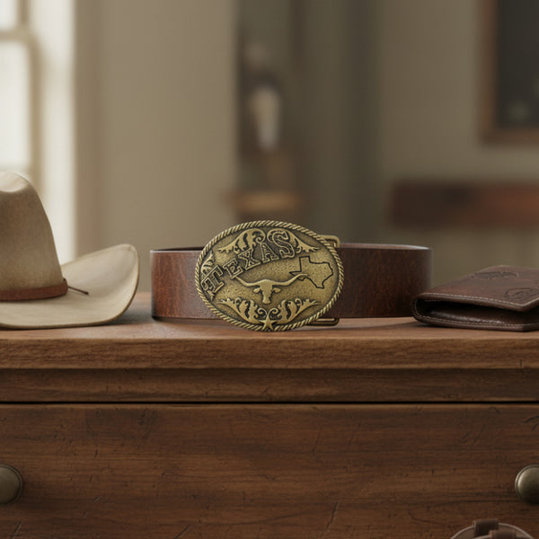 texas bronze oval belt buckle