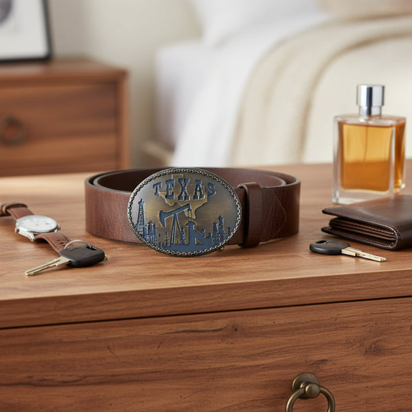 texas oil oval belt buckle