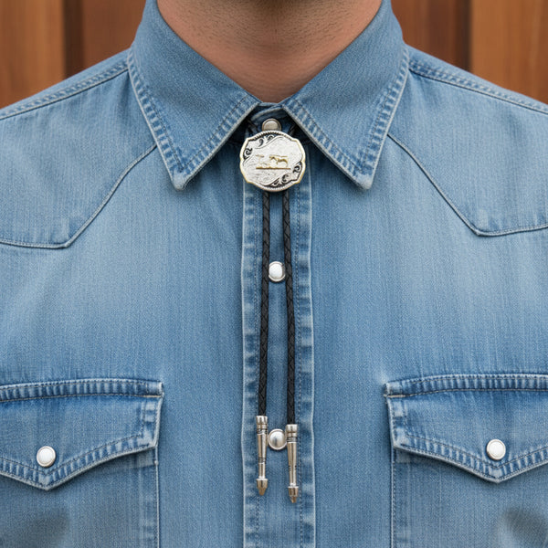 the praying cowboy fancy silver and gold bolo tie