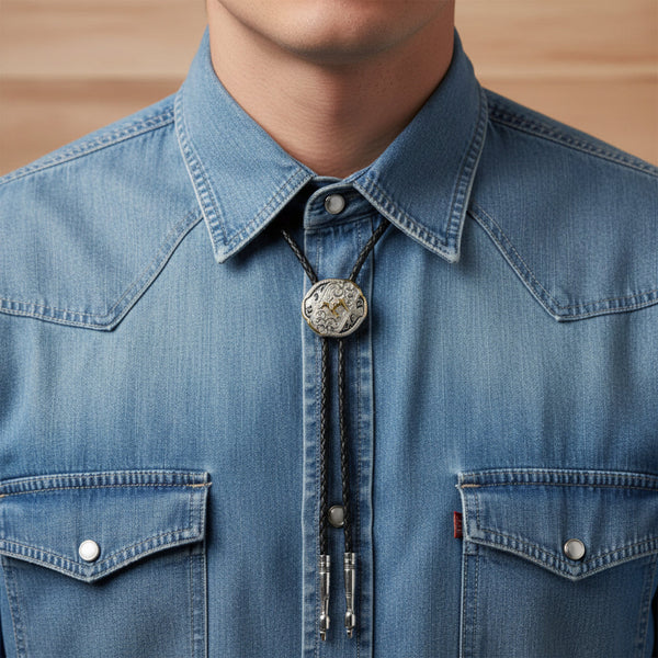 horse buckle style gold and silver bolo tie