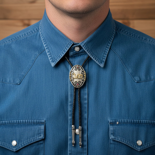the praying cowboy tri color oval bolo tie