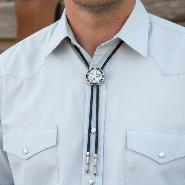 barbed wire texas star bolo tie