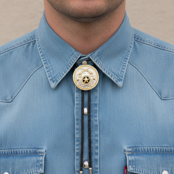 crossed pistols texas star bolo tie