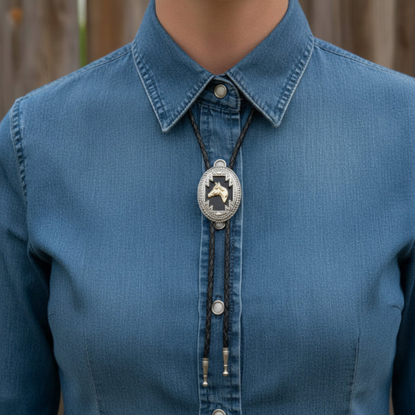 chevron horsehead silver and gold bolo tie