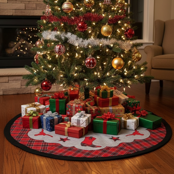 48 inch plaid wester themed christmas tree skirt
