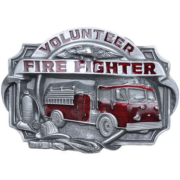 volunteer fire fighter red enamel belt buckle