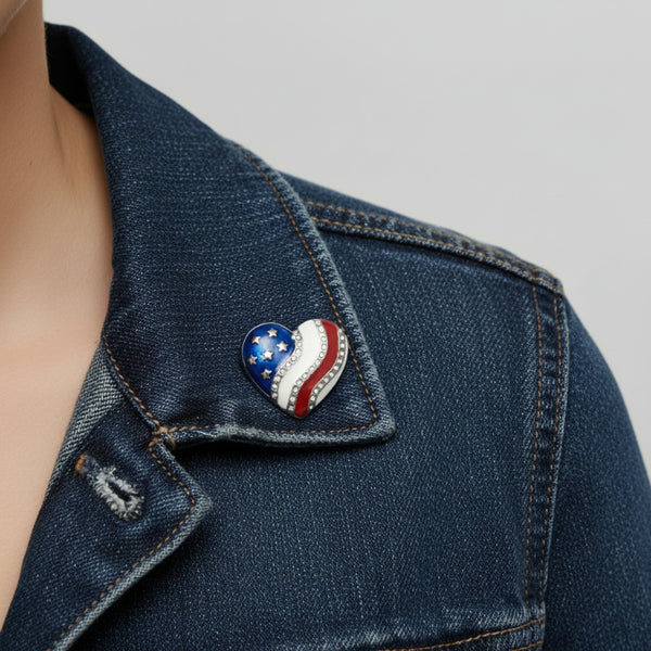 stars and stripes patriotic heart US flag pin