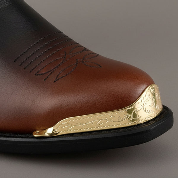 engraved brass boot toe tips