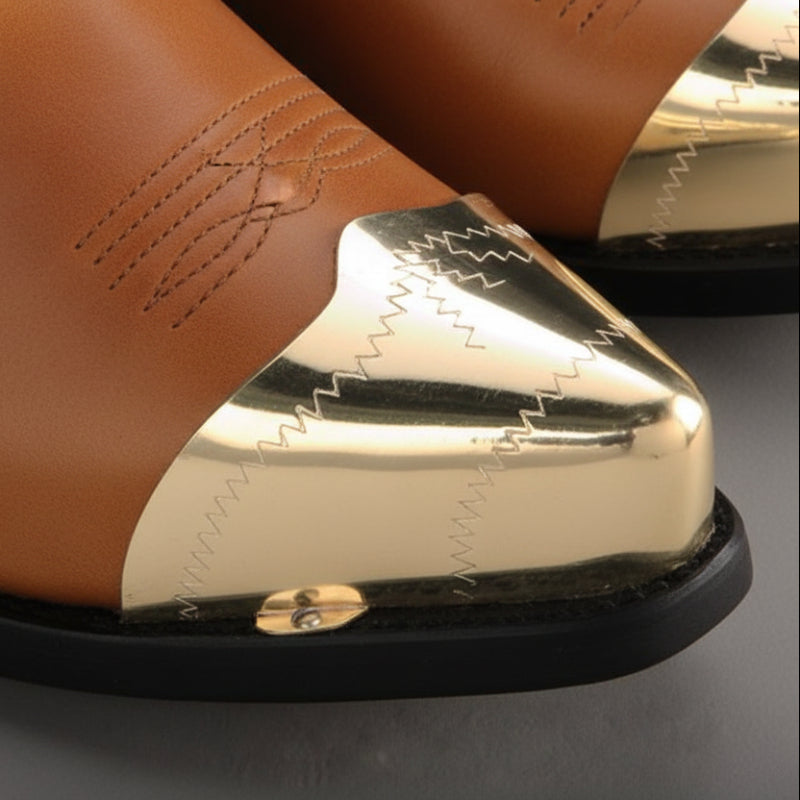Pointed Brass Boot Tips with Engraved Zigzags Pointed Brass Boot Tips with Engraved Zigzags