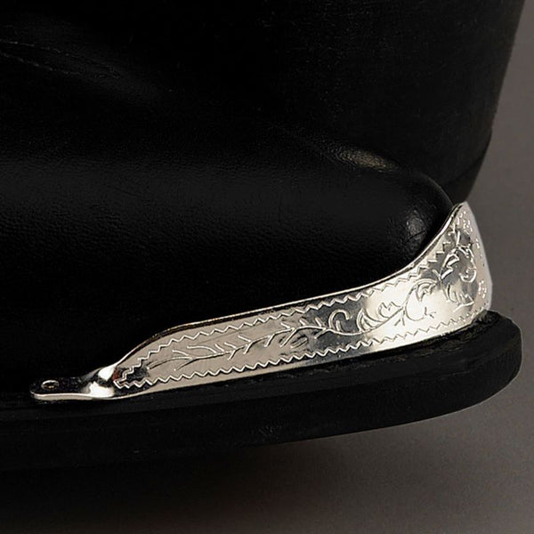 engraved silver boot toe tips