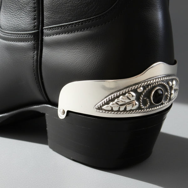 silver and black onyx boot heel guards