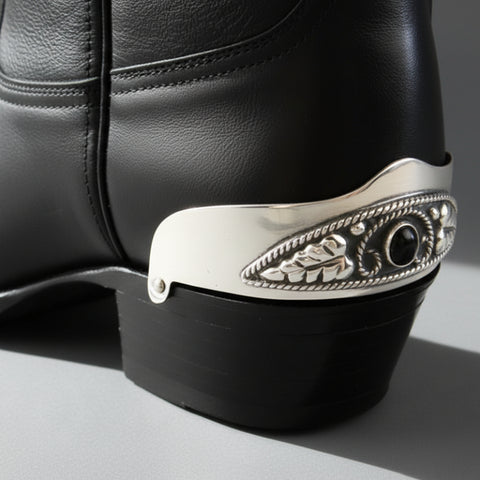 Silver and Black Onyx Boot Heel Guards