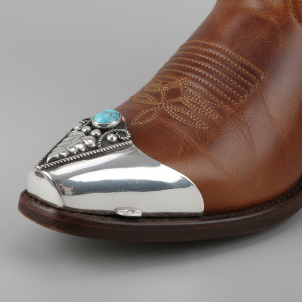 genuine turquoise and silver cowboy boot toe tips