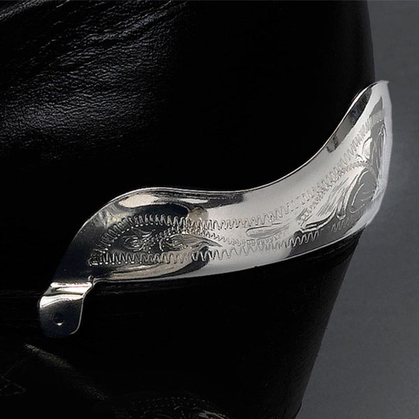 etched silver cowboy boot heel guards