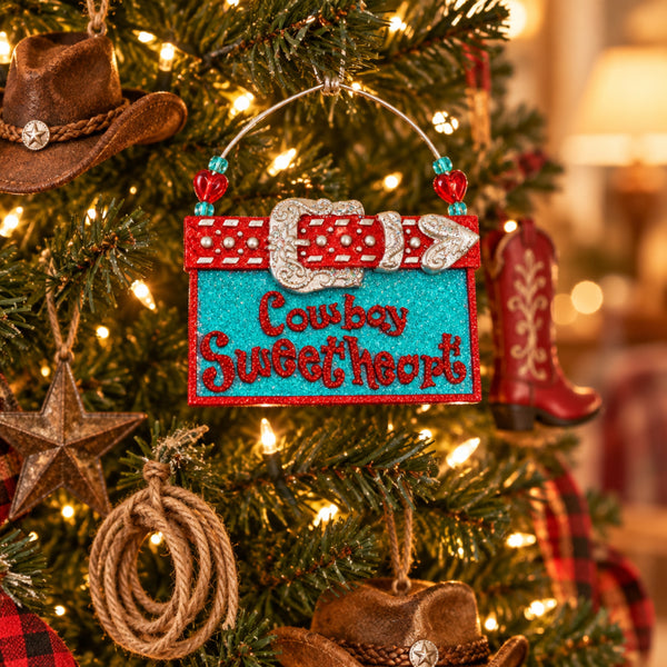 cowboy sweetheart christmas ornament