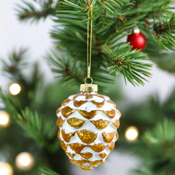 snow covered pine cone ornaments set of 6