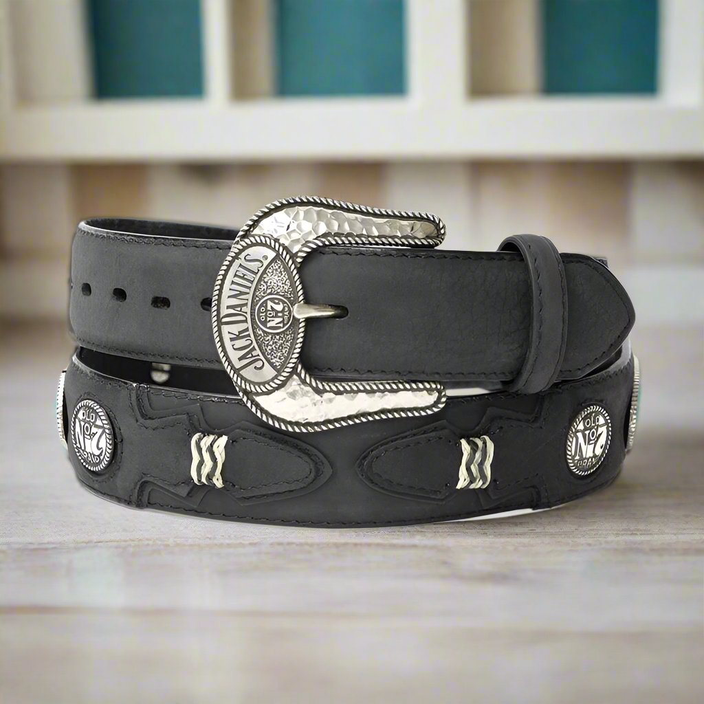 Jack Daniels Black Leather Silver Concho Belt