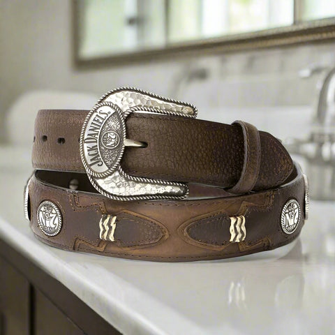 Jack Daniels Brown Leather Silver Concho Belt