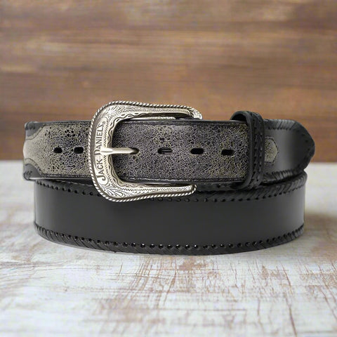 Jack Daniels Black Leather & Lace Silver Plated Belt