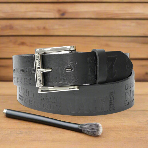 jack daniels contemporary embossed silver plated black belt